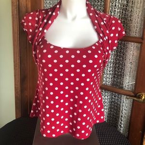 EUC Frederick’s Red and White Polka Dot Slim Fit
